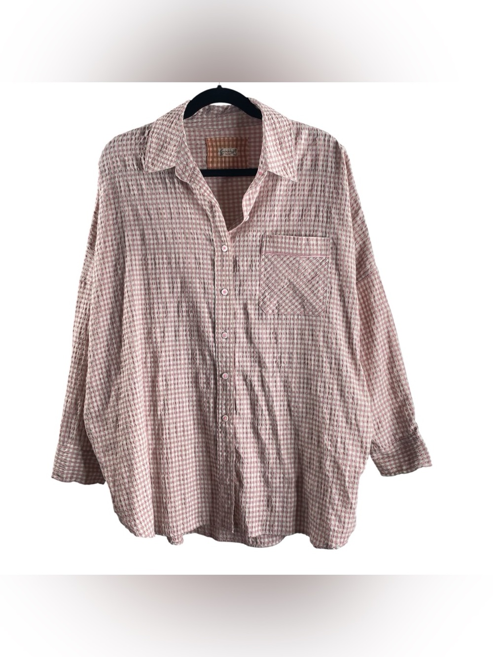 INTIMATELY FREE PEOPLE Checked Out Sleep Shirt Pink Check Button-Down Shirt